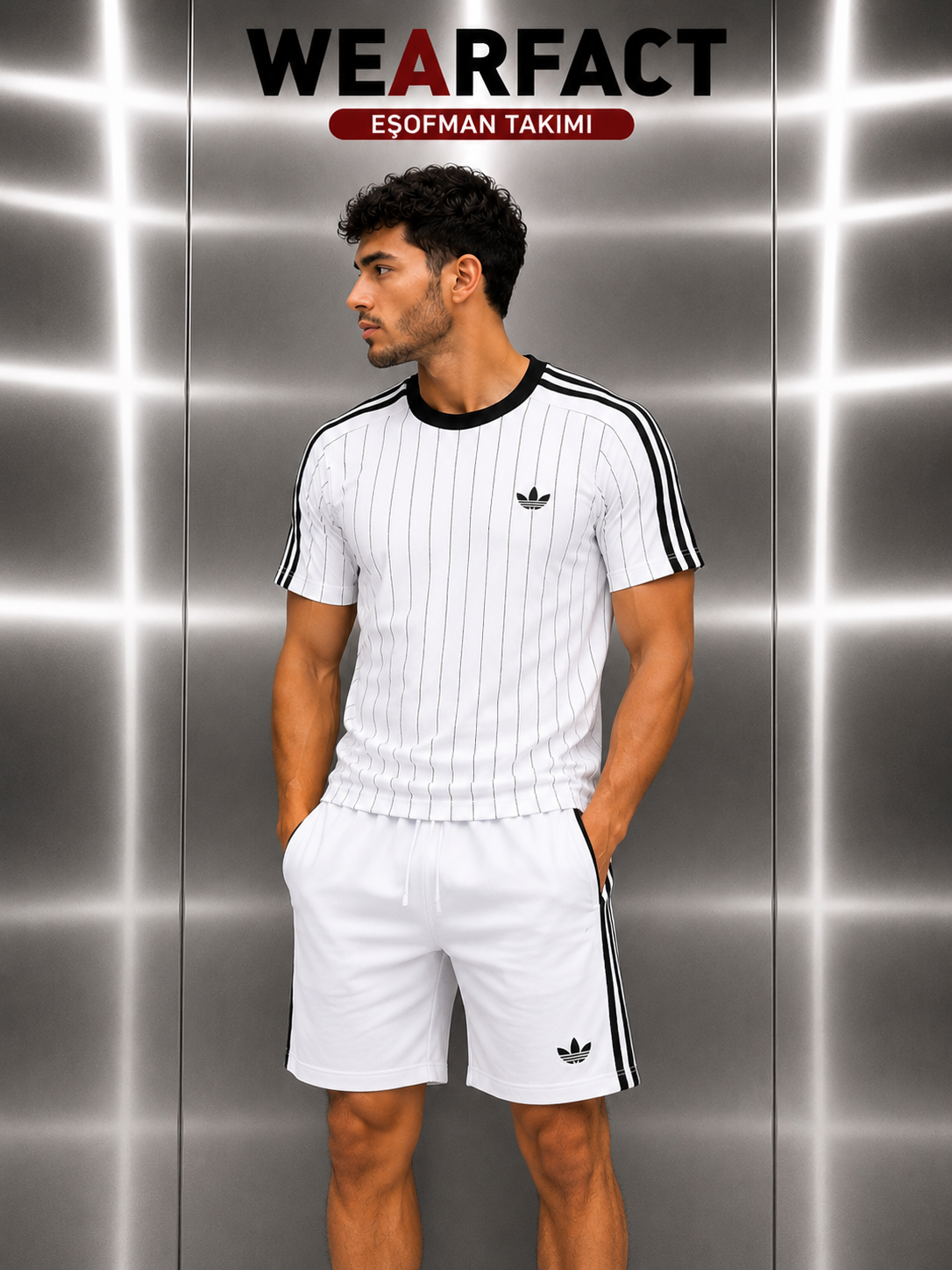 Adidas Çizgili Şort Takımı